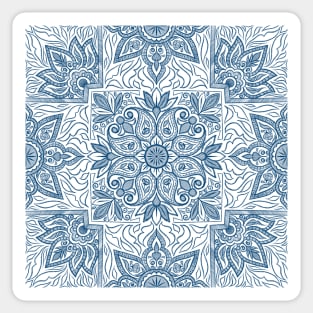 Indigo Floral Symmetrical Repeat Pattern Sticker